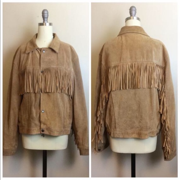 Vintage Jackets & Blazers - Vintage 1970s Suede Tan Western Fringe Jacket